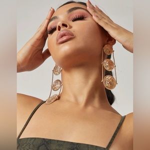 Gold Triple Coin Decor Earrings